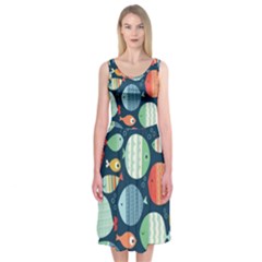 Cute Small Marine Fish Midi Sleeveless Dress