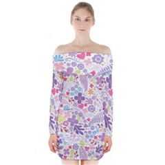 Colorful Flower Long Sleeve Off Shoulder Dress by Brittlevirginclothing