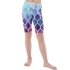 Purple Moroccan Mosaic Kids  Mid Length Swim Shorts by Brittlevirginclothing