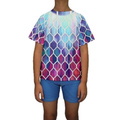 Purple Moroccan Mosaic Kids  Short Sleeve Swimwear