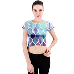 Purple Moroccan Mosaic Crew Neck Crop Top