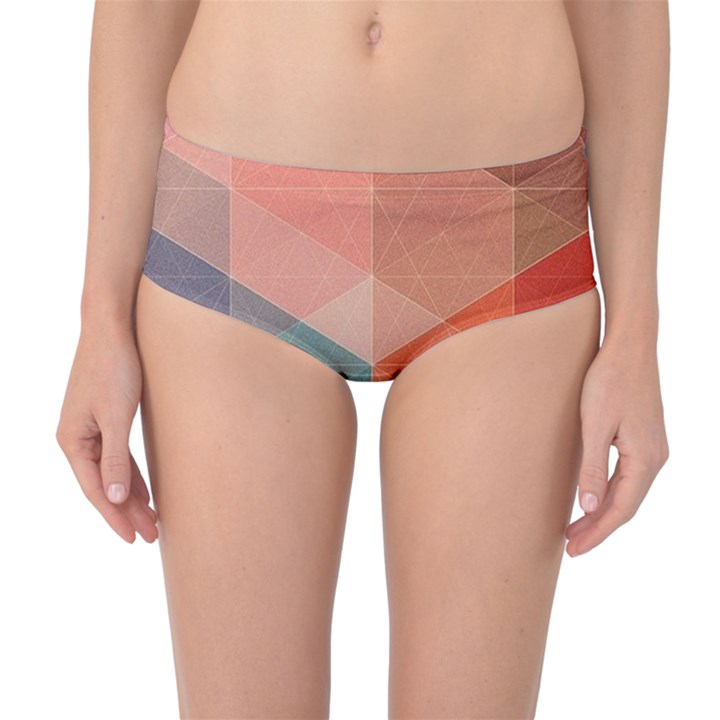 Colorful warm colored quares Mid-Waist Bikini Bottoms