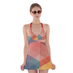 Colorful Warm Colored Quares Halter Swimsuit Dress by Brittlevirginclothing