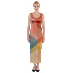Colorful Warm Colored Quares Fitted Maxi Dress by Brittlevirginclothing