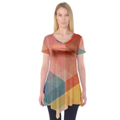 Colorful Warm Colored Quares Short Sleeve Tunic  by Brittlevirginclothing