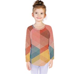 Colorful Warm Colored Quares Kids  Long Sleeve Tee