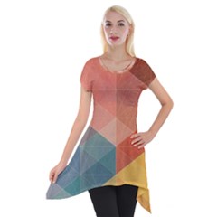 Colorful Warm Colored Quares Short Sleeve Side Drop Tunic by Brittlevirginclothing