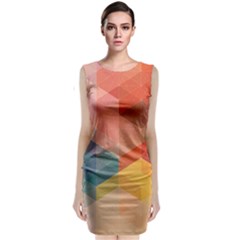 Colorful Warm Colored Quares Sleeveless Velvet Midi Dress