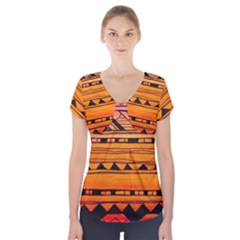 Warm Tribal Short Sleeve Front Detail Top by Brittlevirginclothing
