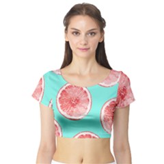 Cute Pink Lemon Short Sleeve Crop Top (tight Fit)