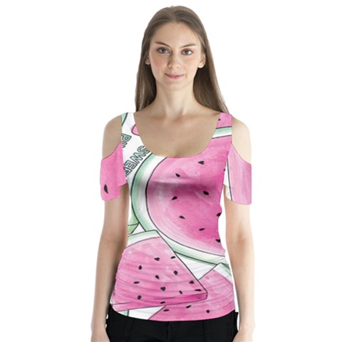 Cute Watermelon Butterfly Sleeve Cutout Tee  by Brittlevirginclothing