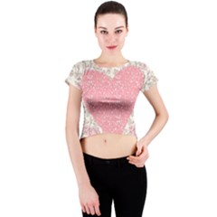 Cute Pink Heart Crew Neck Crop Top by Brittlevirginclothing