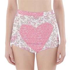 Cute Pink Heart High-waisted Bikini Bottoms by Brittlevirginclothing