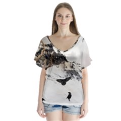 Birds Crows Black Ravens Wing Flutter Sleeve Top by Amaryn4rt