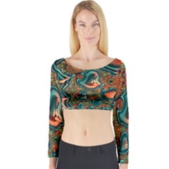 Painted Fractal Long Sleeve Crop Top by Fractalworld