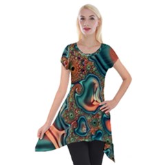 Painted Fractal Short Sleeve Side Drop Tunic by Fractalworld