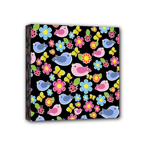 Spring Pattern - Black Mini Canvas 4  X 4  by Valentinaart