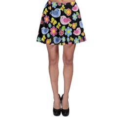 Spring Pattern - Black Skater Skirt by Valentinaart