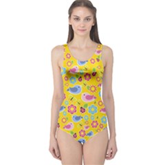 Spring Pattern - Yellow One Piece Swimsuit by Valentinaart