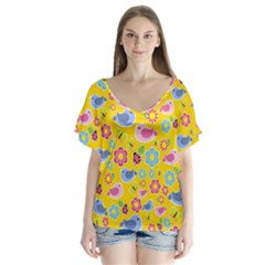 Spring Pattern - Yellow Flutter Sleeve Top by Valentinaart