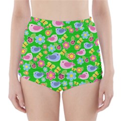 Spring Pattern - Green High-waisted Bikini Bottoms