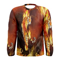 Fire Tiger Lion Animals Wild Orange Yellow Men s Long Sleeve Tee