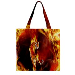 Fire Tiger Lion Animals Wild Orange Yellow Zipper Grocery Tote Bag