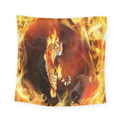 Fire Tiger Lion Animals Wild Orange Yellow Square Tapestry (Small)