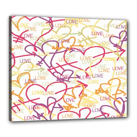 Love Heart Valentine Rainbow Color Purple Pink Yellow Green Canvas 24  x 20 