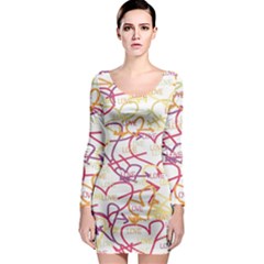 Love Heart Valentine Rainbow Color Purple Pink Yellow Green Long Sleeve Bodycon Dress