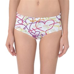 Love Heart Valentine Rainbow Color Purple Pink Yellow Green Mid-Waist Bikini Bottoms