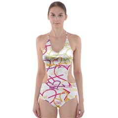 Love Heart Valentine Rainbow Color Purple Pink Yellow Green Cut-Out One Piece Swimsuit