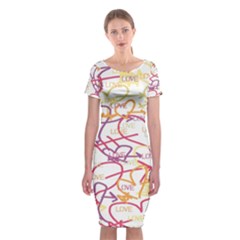 Love Heart Valentine Rainbow Color Purple Pink Yellow Green Classic Short Sleeve Midi Dress