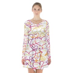 Love Heart Valentine Rainbow Color Purple Pink Yellow Green Long Sleeve Velvet V-neck Dress