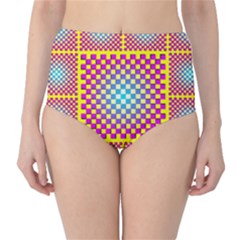 Rotational Plaid Purple Blue Yellow High-Waist Bikini Bottoms