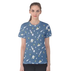 Space Saturn Star Moon Rocket Planet Meteor Women s Cotton Tee