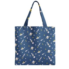 Space Saturn Star Moon Rocket Planet Meteor Zipper Grocery Tote Bag