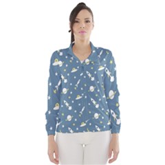 Space Saturn Star Moon Rocket Planet Meteor Wind Breaker (Women)