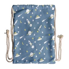 Space Saturn Star Moon Rocket Planet Meteor Drawstring Bag (Large)