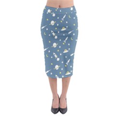 Space Saturn Star Moon Rocket Planet Meteor Midi Pencil Skirt