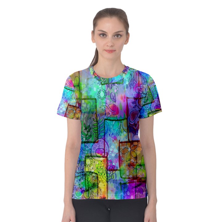 Rainbow Floral Doodle Women s Sport Mesh Tee