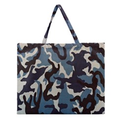 Blue Water Camouflage Zipper Large Tote Bag by Nexatart