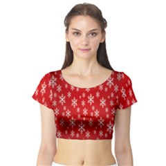 Christmas Snow Flake Pattern Short Sleeve Crop Top (tight Fit)