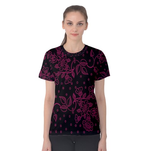 Pink Floral Pattern Background Wallpaper Women s Cotton Tee by Nexatart