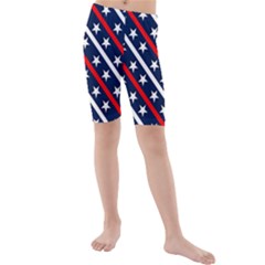 Patriotic Red White Blue Stars Kids  Mid Length Swim Shorts