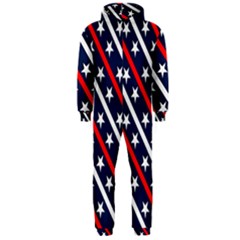 Patriotic Red White Blue Stars Hooded Jumpsuit (men)  by Nexatart