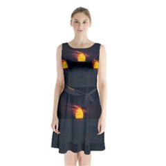 Sunset Ocean Azores Portugal Sol Sleeveless Chiffon Waist Tie Dress by Nexatart