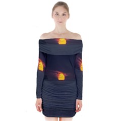 Sunset Ocean Azores Portugal Sol Long Sleeve Off Shoulder Dress by Nexatart