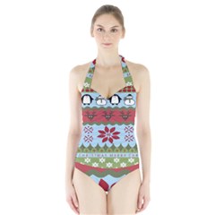 Ugly Christmas Xmas Halter Swimsuit