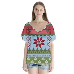 Ugly Christmas Xmas Flutter Sleeve Top